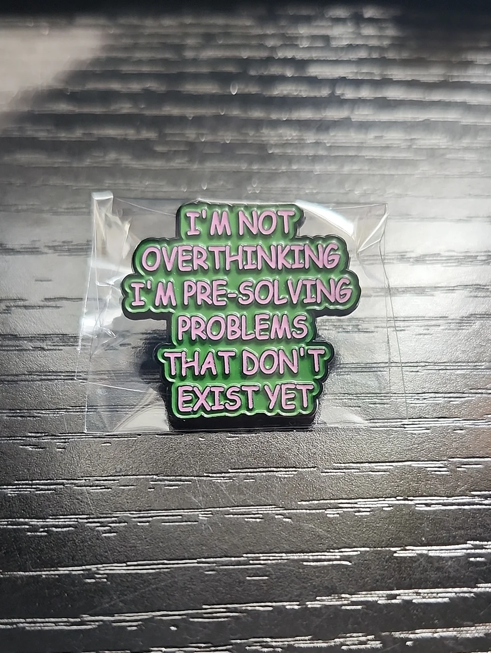 Green and Pink 'I'm Not Overthinking' Enamel Pin